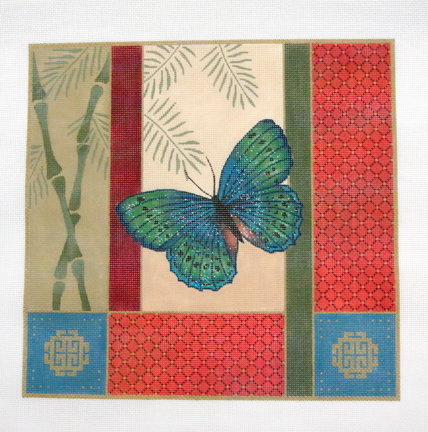 More Butterfly, Bamboo & Coins       (Handpainted by JP Needlepoint)