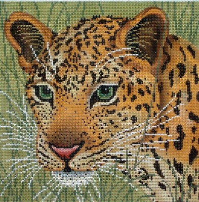 Leopard in Grasses    (handpainted needlepoint canvas by JP Needlepoint)