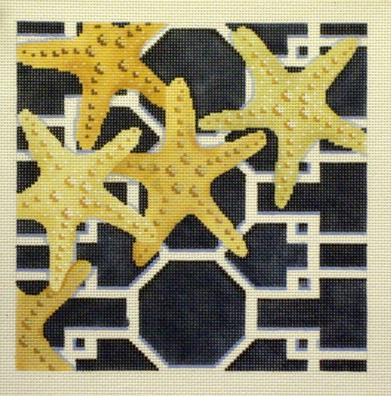 Starfish on Lattice-Navy (Handpainted by Associated Talents)