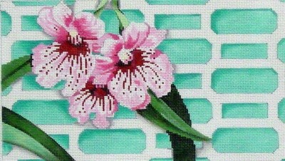 Orchid on Aqua Lattice #1   (handpainted by Associated Talents)*Product may take longer than usual to arrive*