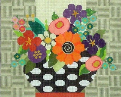 Flowers in Black & White Vase (Handpainted by Needledeeva Inc.)*Product may take longer than usual to arrive*
