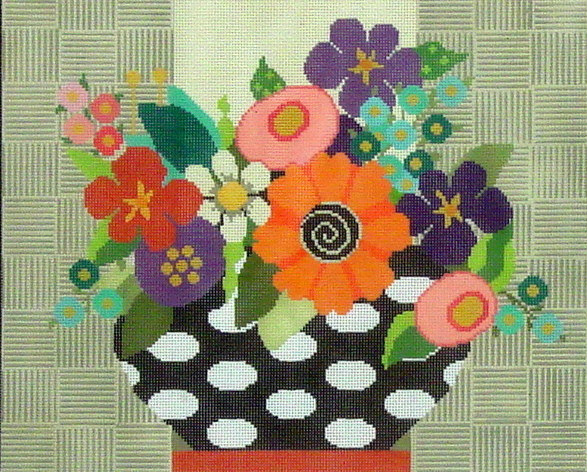 Flowers in Black & White Vase  (Handpainted by Needledeeva Inc.)