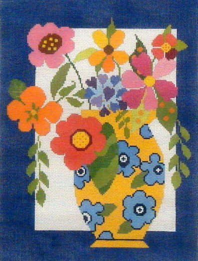 Flowers in Yellow Vase  (Handpainted by Needledeeva Inc.)