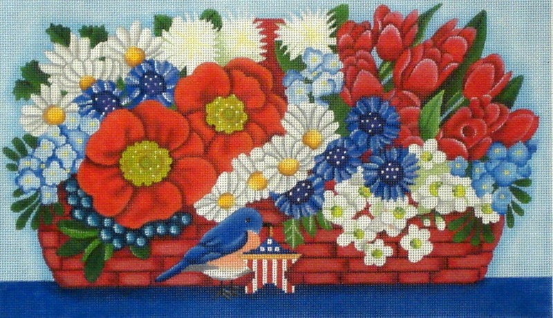 July Basket with Stitch Guide   (Handpainted by Melissa Shirley)