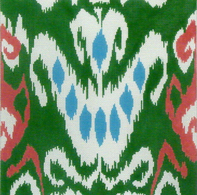 IKAT Square and 8 Blue Spots, Green, Coral and Aqua   (Handpainted by Kate Dickerson)*Product may take longer than usual to arrive*
