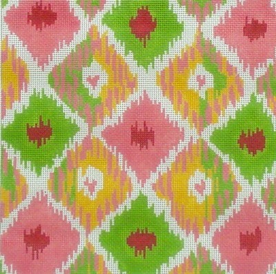 Ikat Square w/ 4 Hearts (Handpainted by Kate Dickerson Needlepoint Collection)*Product may take longer than usual to arrive*