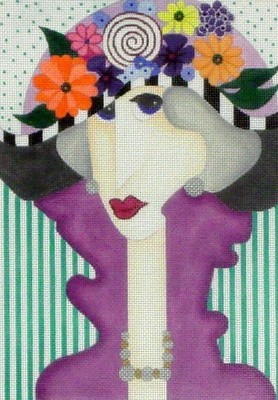 Lady with Flower Hat  (Handpainted by BB Needlepoint Designs)