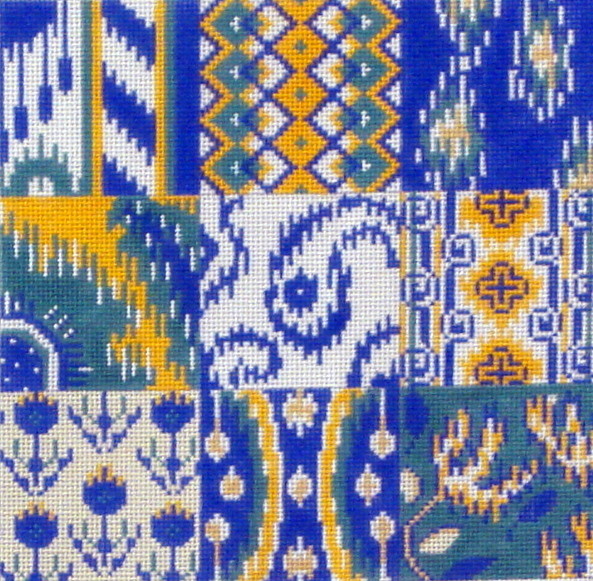 Blue/Green Ikat Squares     (Handpainted by Alice Peterson Company)