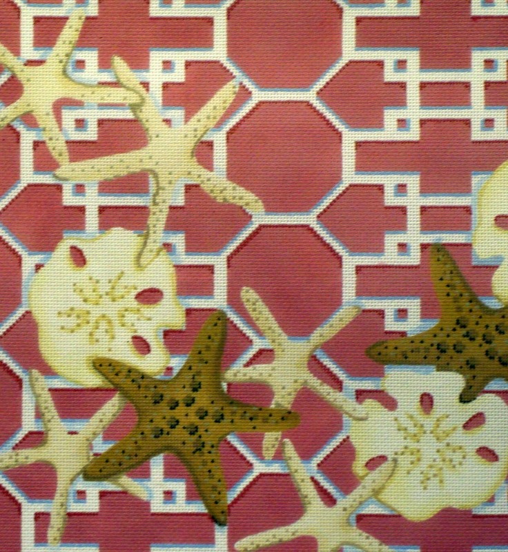 Starfish/Sand Dollar Lattice, Pink  (Handpainted by Associated Talents)