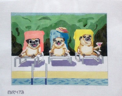 Poolside Pugs (Handpainted by Barbara Russell Designs)*Product may take longer than usual to arrive*