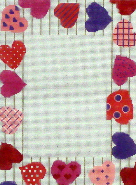 Happy Hearts Picture Frame by Julia's Needleworks (Hand Painted Needlepoint Canvas) Happy Hearts Picture Frame by Julia's Needleworks (Hand Painted Needlepoint Canvas)