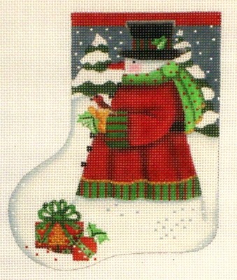 Red Bird Snowman Mini Sock   (hand painted from Melissa Shirley)