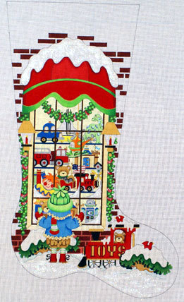 Toy Shop-Full Window for boy, Red Canopy Stocking   (Handpainted by Strictly Christmas)