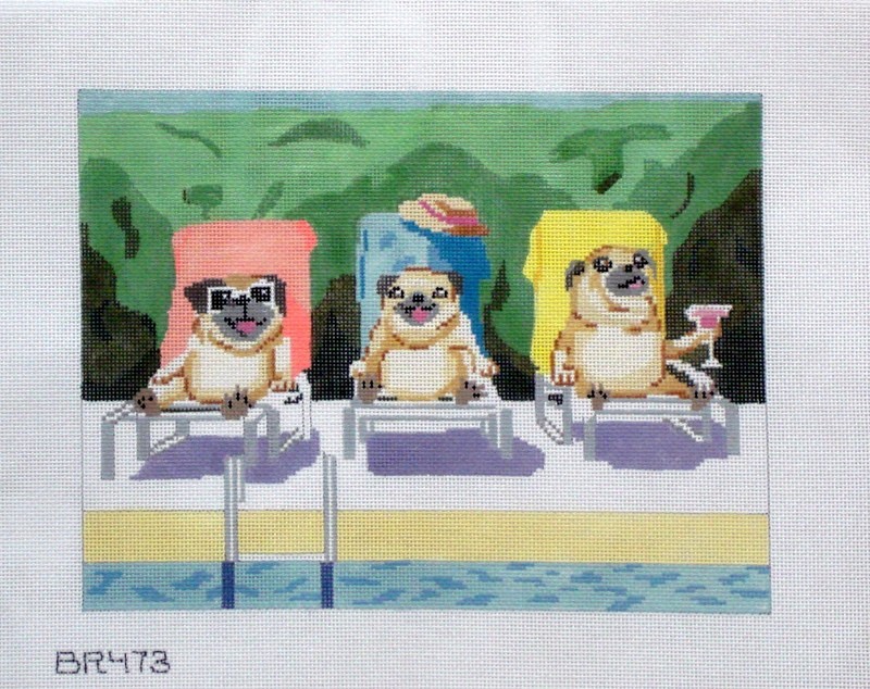 Poolside Pugs  (Handpainted by Barbara Russell Designs)