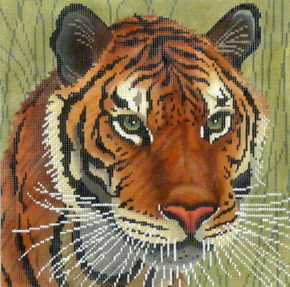 Tiger in Grasses   (Handpainted by JP Needlepoint)