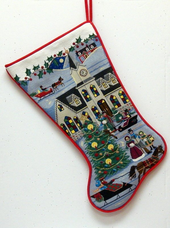 Town Square Christmas Stocking   (Handpainted by Rebecca Wood Designs)
