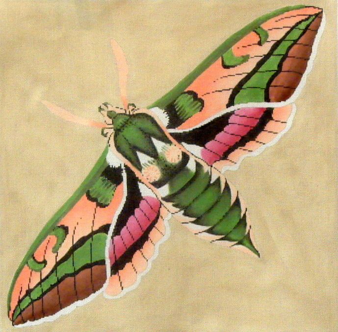 Moth - Green, Pink, Peach   (Handpainted by The Meredith Collection)