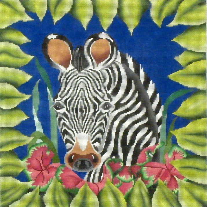 Zebra in the Greens  (Handpainted by JP Designs)