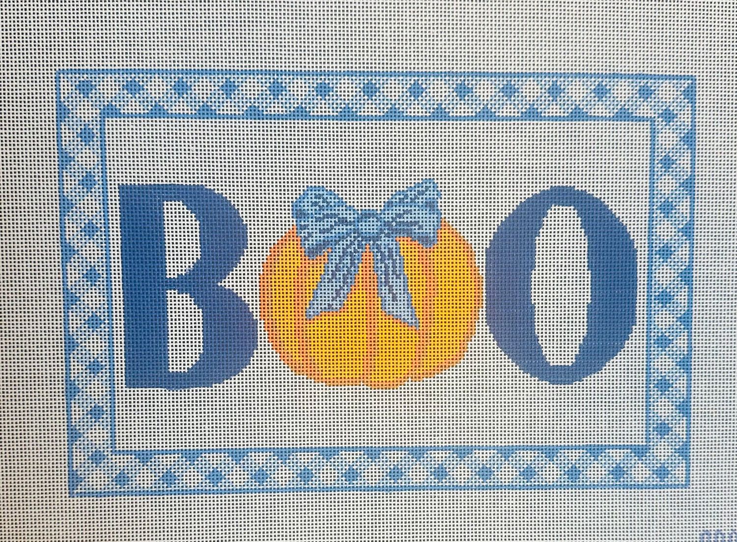 Boo Bow Pumpkin Blue  (Handpainted by Melissa Loves Needlepoint APGP)
