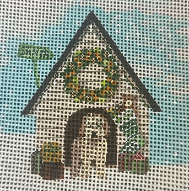 Doodle in Xmas Doghouse  (Handpainted by CBK- Fab Funky)