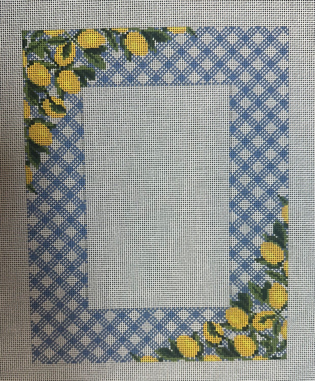 Lemons on Blue Gingham Frame  (Handpainted by Melissa Loves Needlepoint APGP)