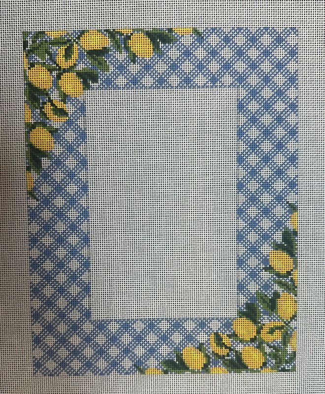 Lemons on Blue Gingham Frame  (Handpainted by Melissa Loves Needlepoint APGP)