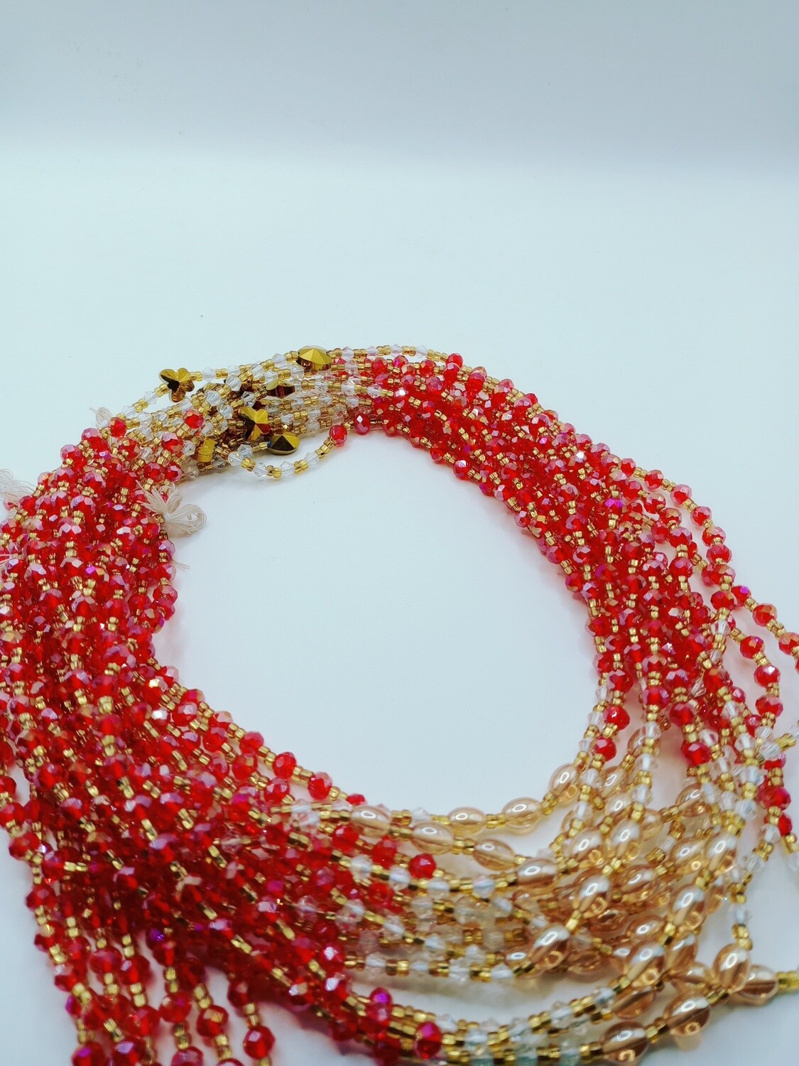 Exotic Crystal Waist Beads - Red &amp; Gold