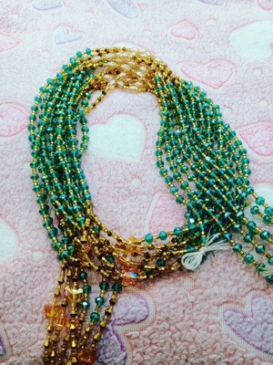 Exotic Crystal Waist Beads - Green &amp; Gold