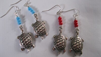 Turtle earrings with glass beads, larger size #65E