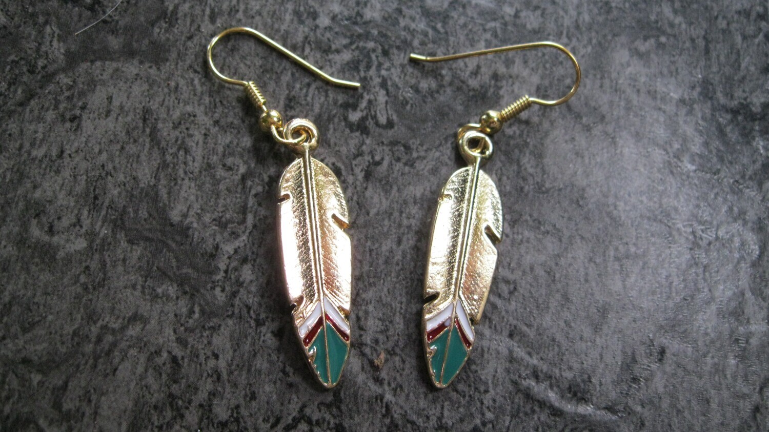Painted feather earrings, Gold plated #FEG109