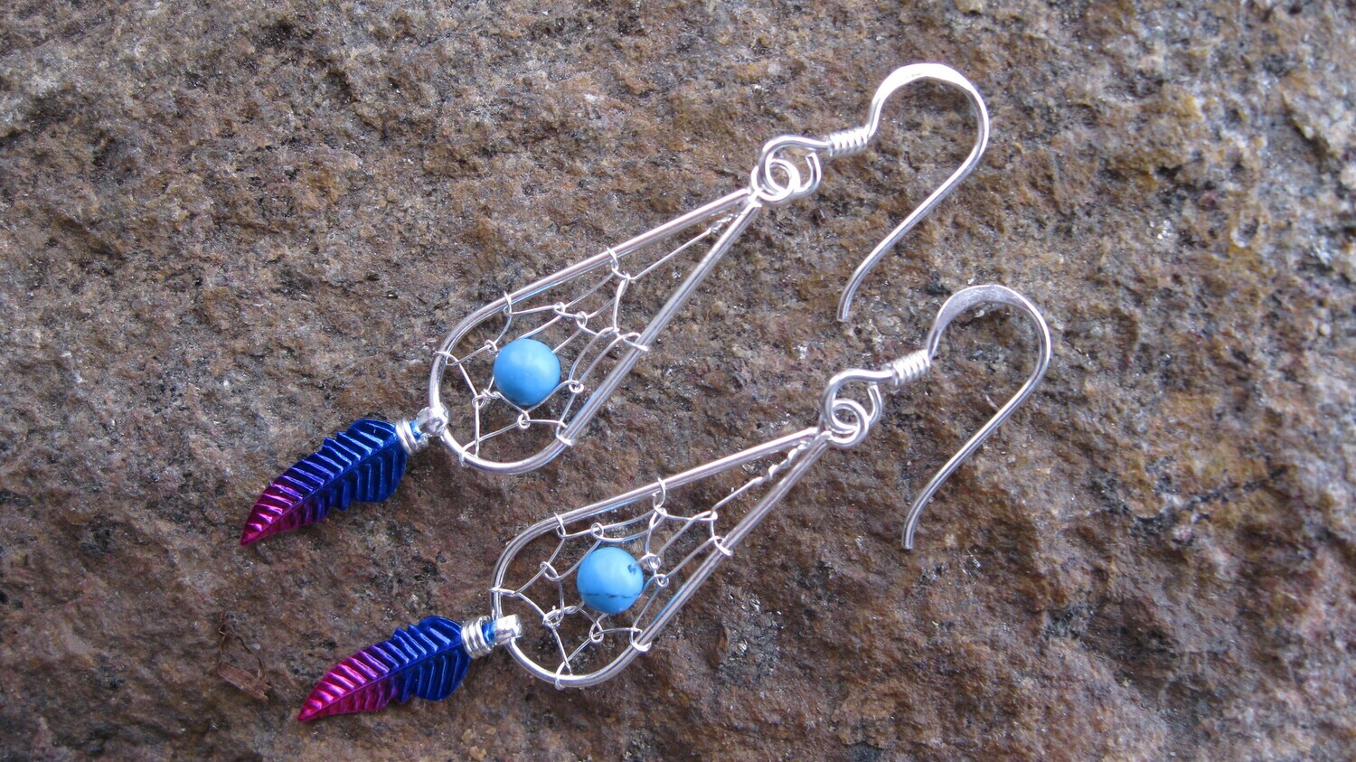 Dreamcatcher Teardrop Earrings, Sterling Silver, # MM4