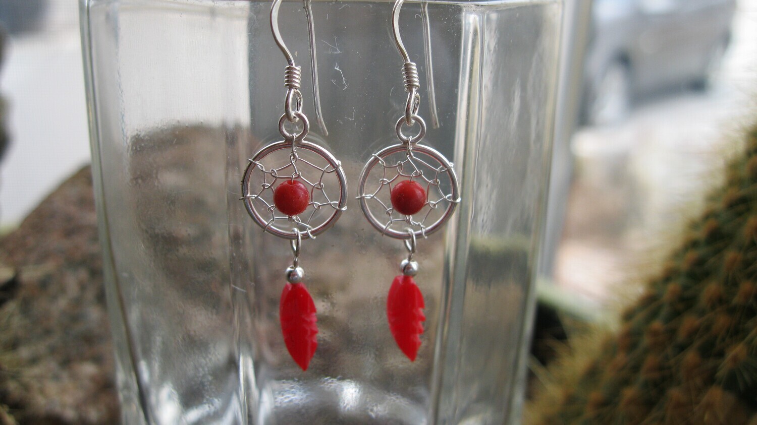 Dreamcatcher red earrings 10 mm, # MM5