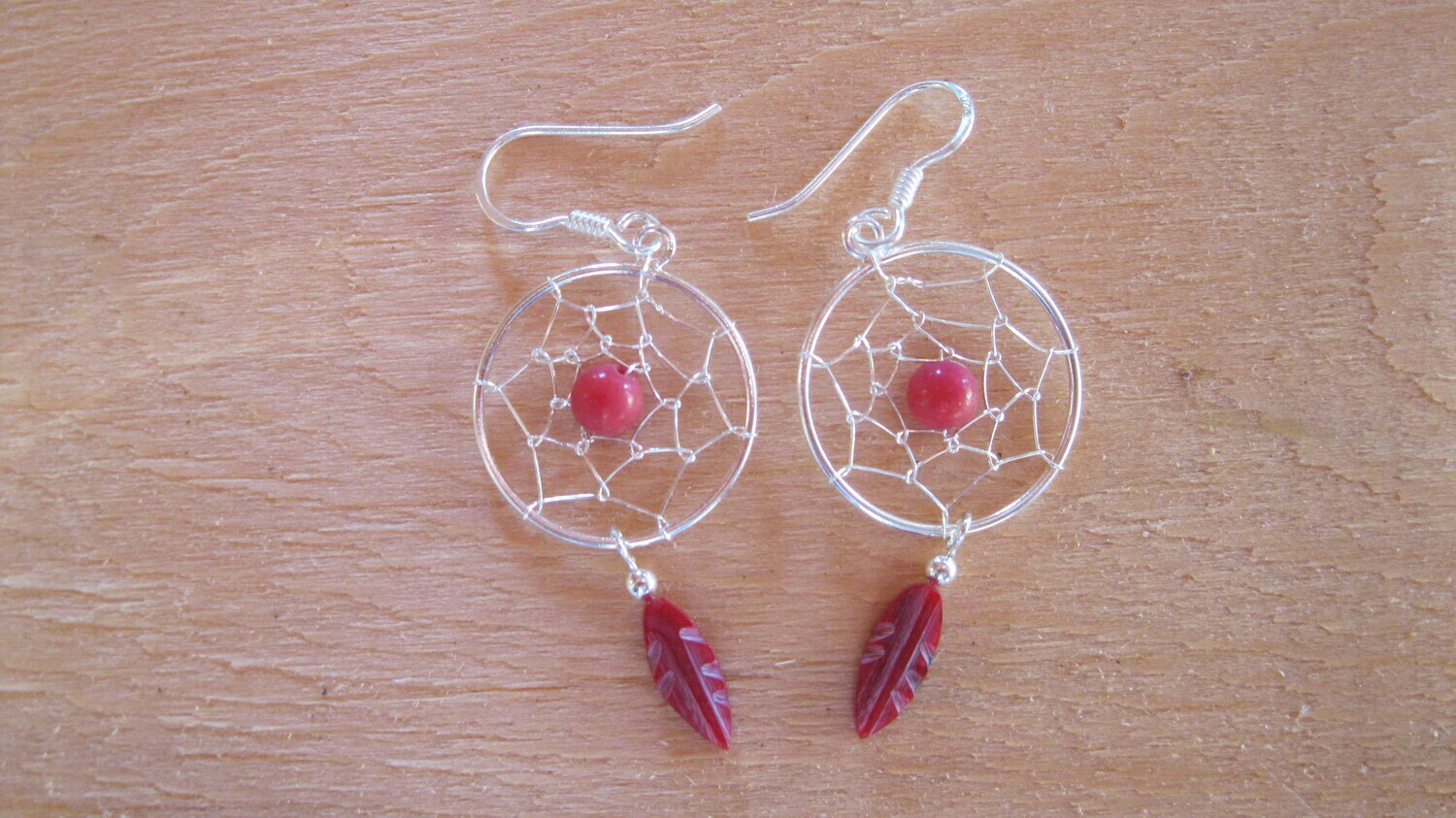 Dreamcatcher Red Feather Earrings Sterling Silver, 18 mm, #MM6