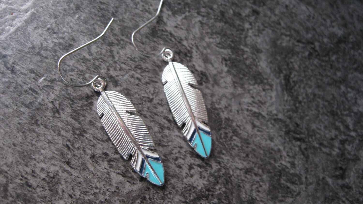 Enamel Painted Feather Earrings, Silver Plated #FES71