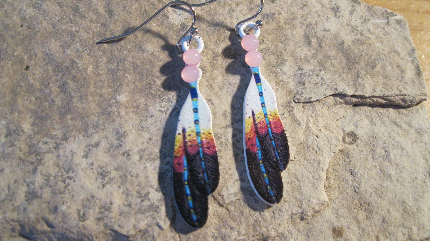 Painted acrylic feather earrings T221