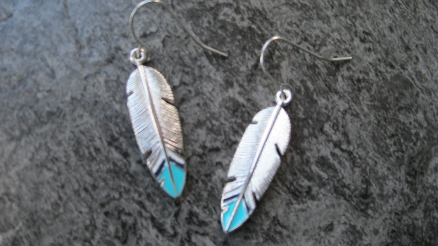 Painted metal feather earrings # FES71