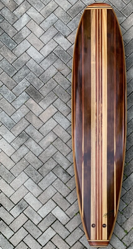 Surfboard, Mini &quot;Mal&quot;, 7&#39;8&quot; x 22&quot; single fin hollow wood surfboard, double concave bottom