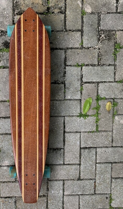 Longboard, Solid Hardwood, 42&quot; x 9&quot;, mahogany, purpleheart