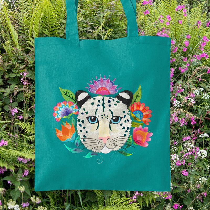 Snow Leopard Tote Bag – Teal