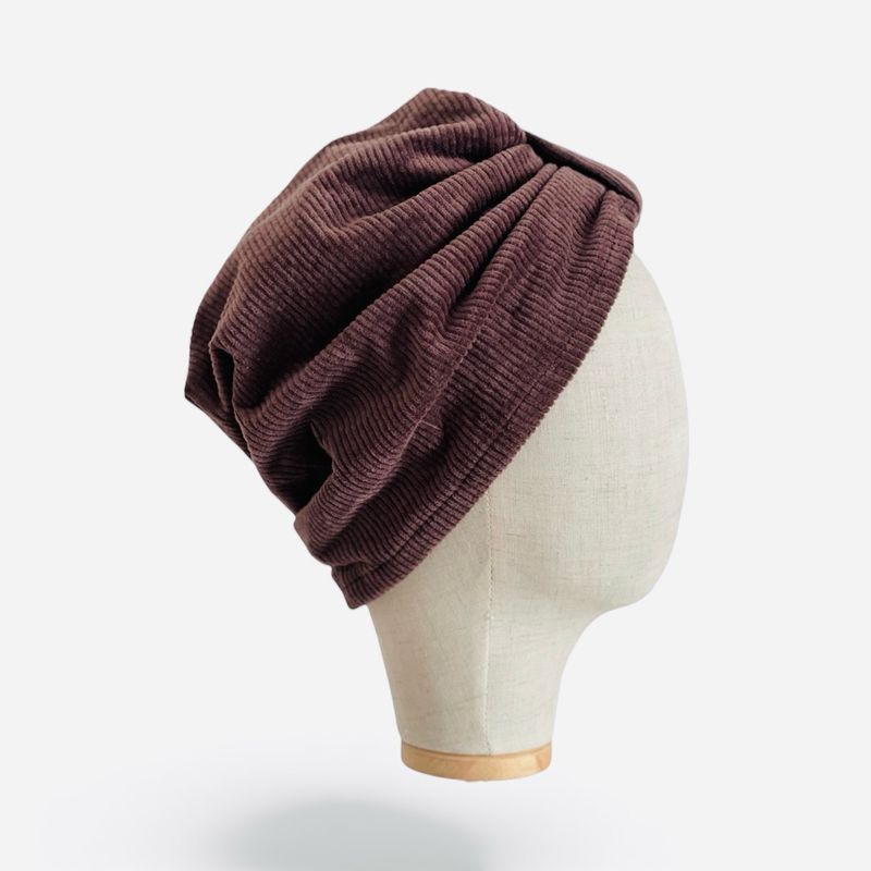 CAPPELLO A TURBANTE VELLUTO A COSTE MARRONE