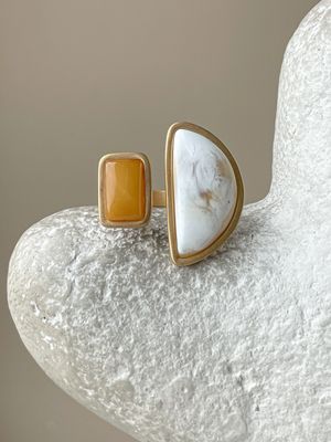 Двойное кольцо с пейзажным янтарем, размер 17