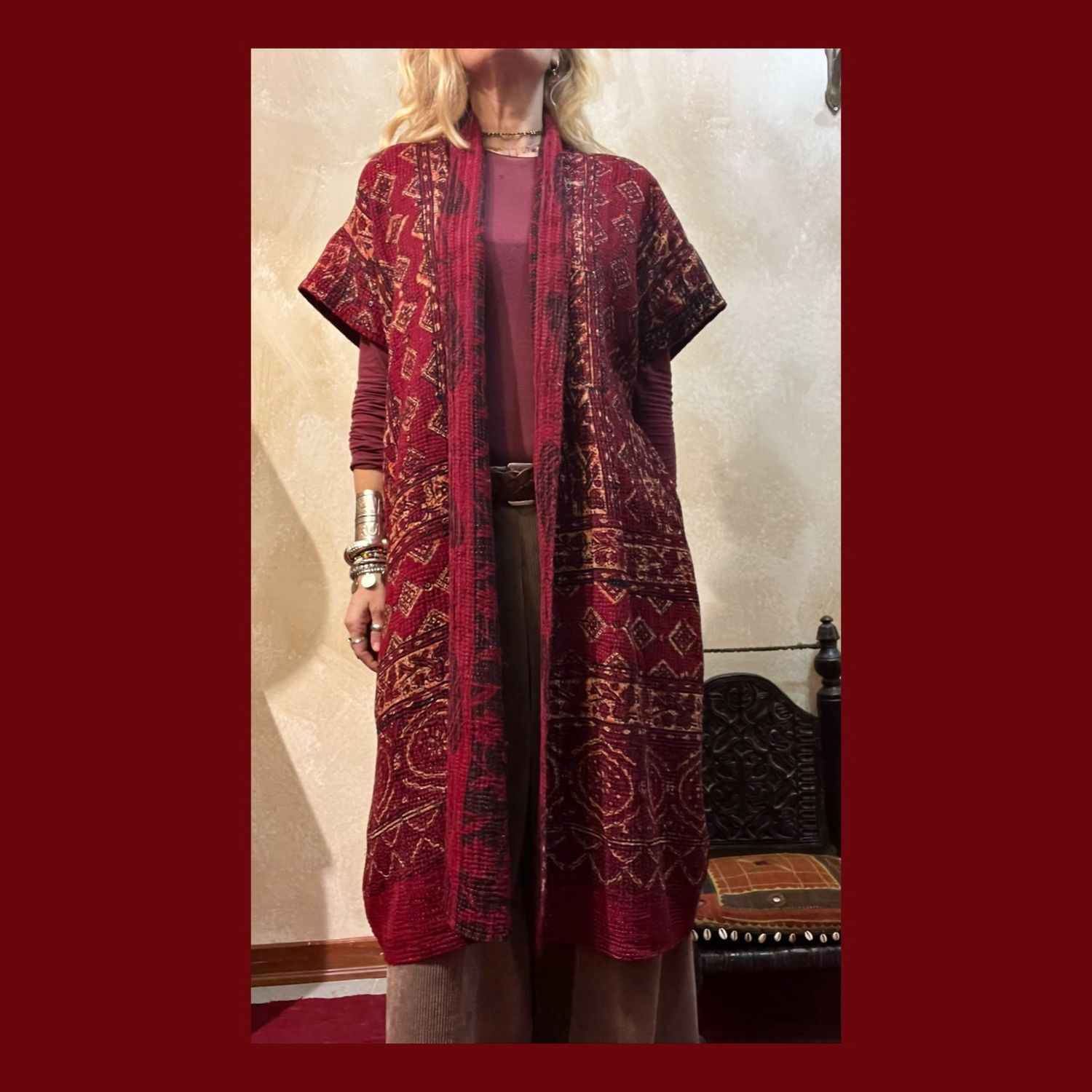 GIACCA SMANICATA LUNGA IN GINGER KANTHA GIACCA SMANICATA LUNGA IN GINGER KANTHA