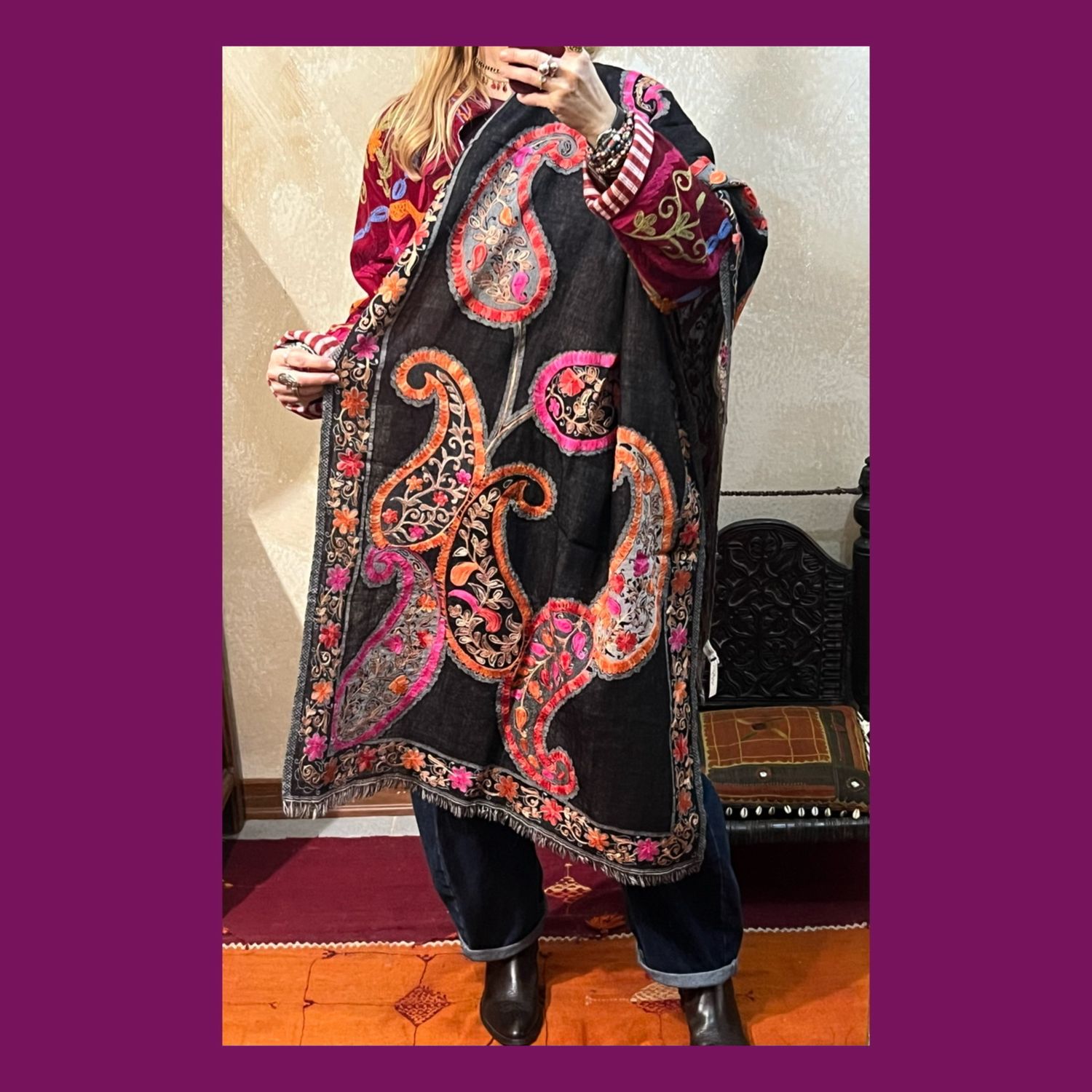 SCIARPA LANA RICAMO A TELAIO 1