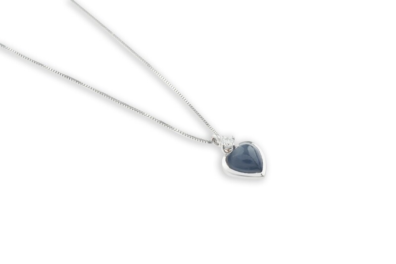 Heart Sapphire and Diamond Necklace