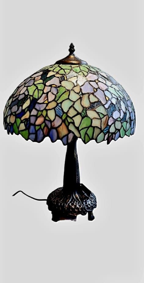 LAMPE TIFFANY  FLEURS BLEUES  H46CM
