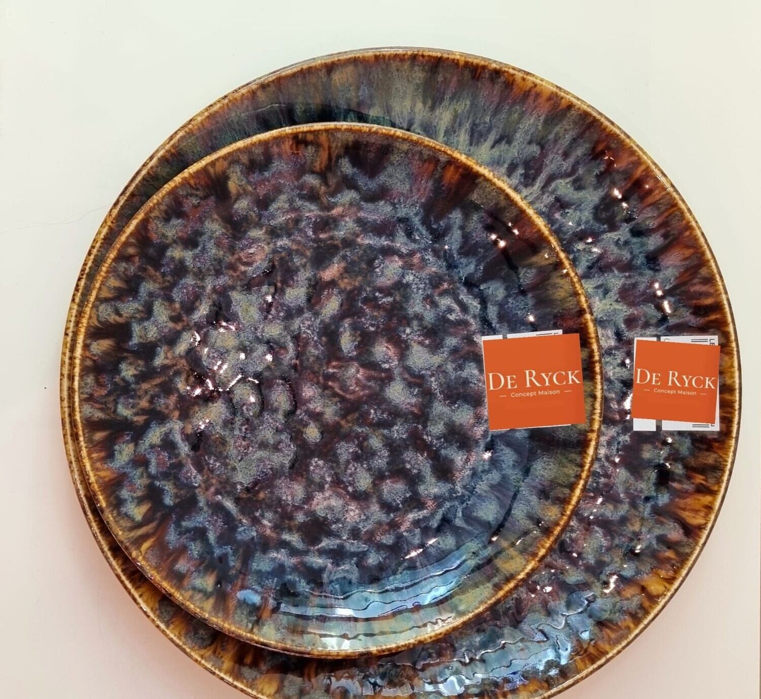LES 6 ASSIETTES PLATES 27 cm  BRUN BLEU -  RESTO - BONBISTRO