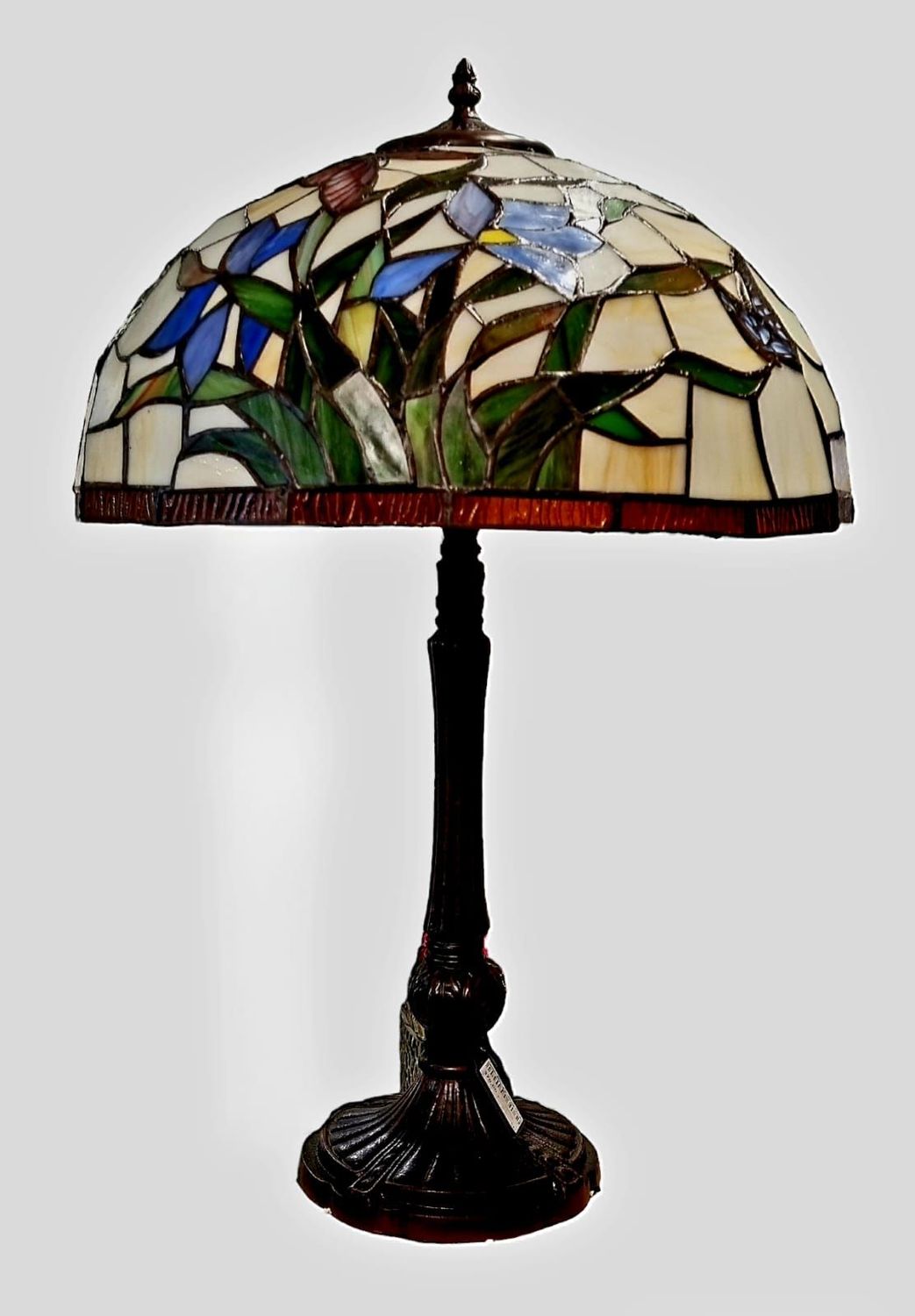 Lampe Tiffany Art Nouveau  - Iris Bleu & papillons   - H 62 cm