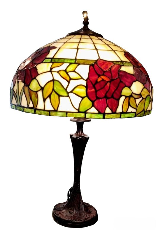 Lampe Tiffany Art Nouveau  -Pivoine rouge   - H 62 cm
