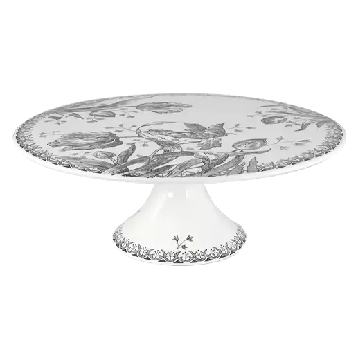 PLAT À GÂTEAUX SUR PIED - TULIPES NOIRES - ∅ 30,8 CM. H 11 CM -GIEN