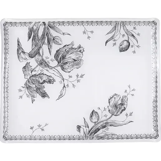 PLATEAU ACRYLIQUE GRAND MODÈLE - TULIPES NOIRES - 46,4 X 36,4 CM -GIEN